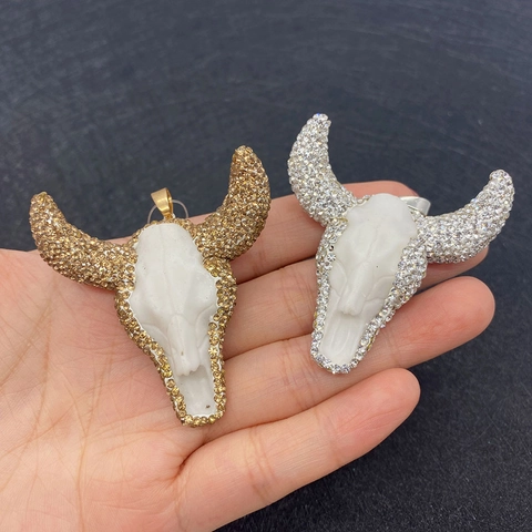 Colgante de Cabeza de Toro Bohemio de Acrílico con Diamantes de Imitación para Fabricación de Joyas DIY Accesorios Mujer