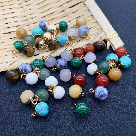 Natural Stone Round Ball Pendant Only Without Chain With Gold Plated Alloy Connector Loop For DIY Jewelry Making Women Jewelry