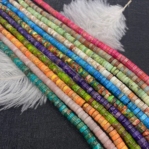 Cuentas de Piedra Natural Heishi Jaspe Imperial Turquesa Cilíndrico Disco Cuentas Sueltas Para DIY Joyería Pulsera Collar