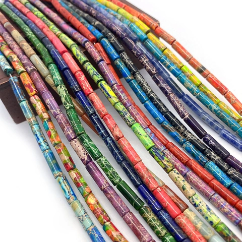 Cuentas de Tubo Cilíndrico de Piedra Natural Pulido Imperial Jasper Turquesa Cuentas Sueltas para Hacer Joyas DIY Accesorios para Mujeres Hombres