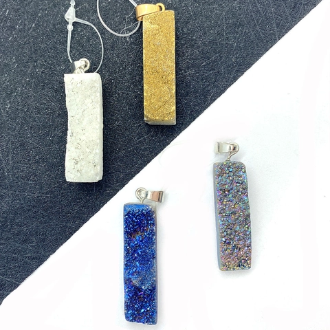 Naturstein Druzy Kristall Anhänger Ohne Kette Rechteckig Poliert Facettiert Rohstein Anhänger Für DIY Schmuckherstellung Zubehör