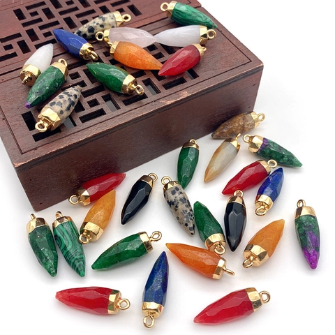 Natuursteen Gefacetteerde Konische Hangers Kogelvorm Kristal Charm Met Vergulde Legering Kap DIY Sieraden Maken Accessoire