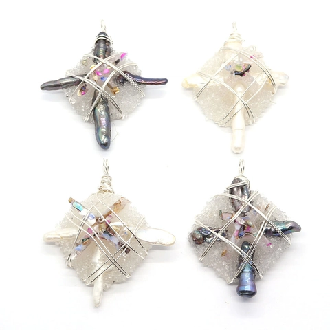 Handmade Wire Wrapped Pendant Natural Freshwater Pearl Crystal Cluster Resin DIY Jewelry Making Accessory For Necklace