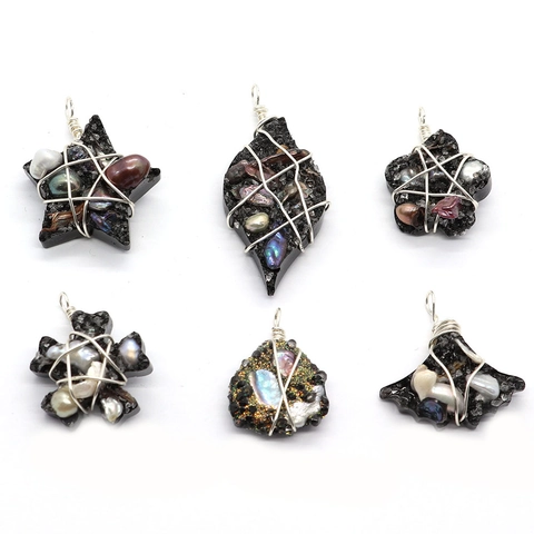 Natural Freshwater Pearl Wire Wrapped Pendant For Jewelry Making Star Leaf Shaped Resin Stone Charm For DIY Necklace Women Fashion Accessories
