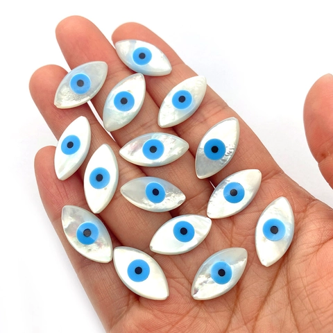 Natural Sea Shell Evil Eye Loose Beads Marquise Shape Mother Of Artificial Pearl Shell Beads For DIY Jewelry Making Bracelet Necklace