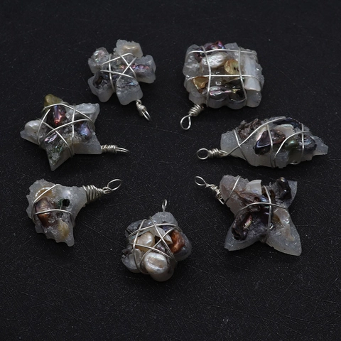 Natural Freshwater Pearl Wire Wrapped Pendant For Jewelry Making Star Leaf Shaped Resin Stone Charm For DIY Necklace Women Fashion Accessories