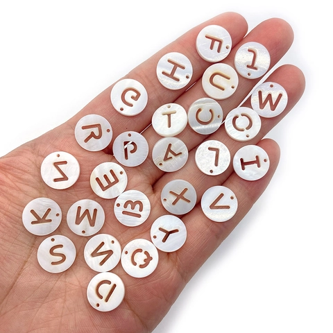 Natural Freshwater Shell Beads Round Hollow Alphabet Letters Mother Of Pearl DIY Charms For Jewelry Making Accessories