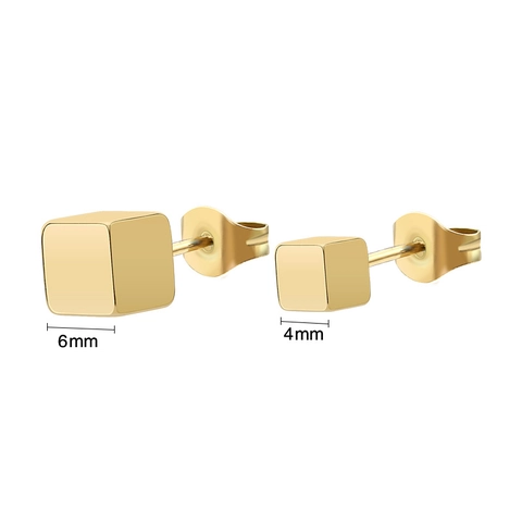 Minimalist Titanium Steel Geometric Cube Stud Earrings For Women Men Trendy Hip Hop Square Polished Metal Jewelry Ear Studs