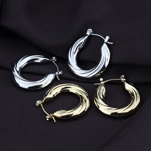 French Minimalist Titanium Steel U-Shaped Hoop Earrings For Women Unique Lattice Twisted Texture Geometric Jewelry Gift