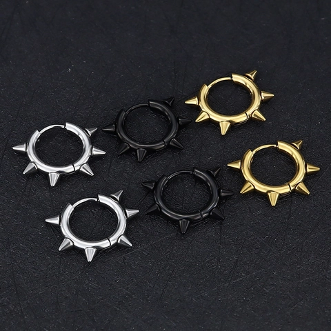 Punk Rock Stainless Steel Spike Bead Hoop Earrings For Women Men Minimalist Huggie Ear Clips Pierced Jewelry Gift
