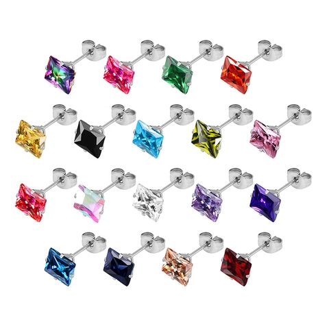 316L Stainless Steel Square AAA Zircon Stud Earrings For Women Hypoallergenic Geometric Cubic Zirconia Piercing Jewelry