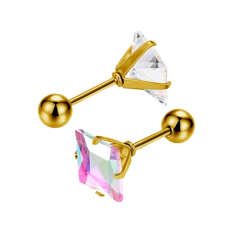 Boucles d'oreilles Puces en Acier Inoxydable Zirconium Carré Fermoir à Vis Boule Quatre Griffes Colorées pour Femmes Hommes Bijoux