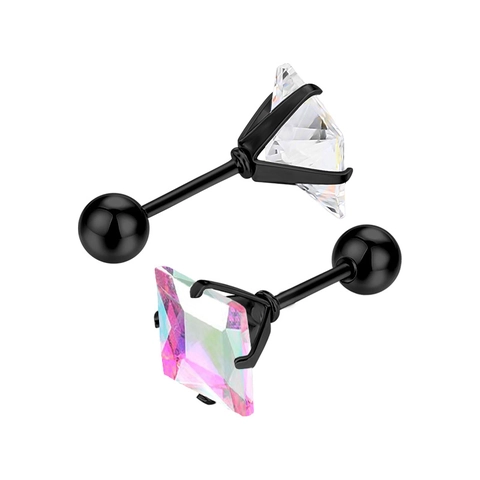 Boucles d'Oreilles Clous en Zircone Carré Acier Inoxydable Boule à Vis Bijoux de Piercing Hypoallergéniques pour Femmes Hommes