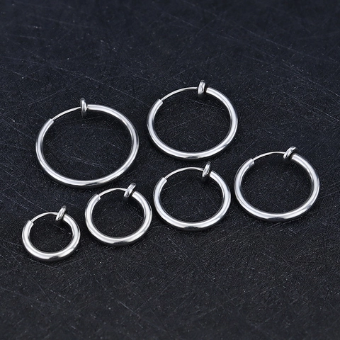 Boucles d'Oreilles Créoles à Clip en Acier Inoxydable Non Percées Anneaux de Nez pour Femmes Hommes Bijoux Géométriques