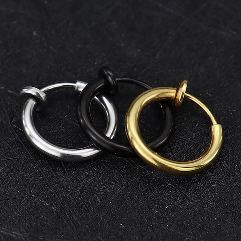 Boucles d'Oreilles Créoles à Clip en Acier Inoxydable Non Percées Anneaux de Nez pour Femmes Hommes Bijoux Géométriques