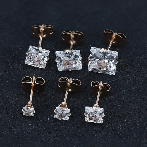 Boucles d'Oreilles Clous en Zircone Carrée Acier Inoxydable 316L Coupe Princesse Colorée Bijoux de Piercing Minimalistes Homme Femme