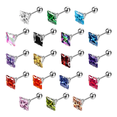 Boucles d'Oreilles Clous Carrées en Zirconia Acier Inoxydable Cristal Coupe Princesse Hypoallergénique Unisexe Bijoux Quotidiens
