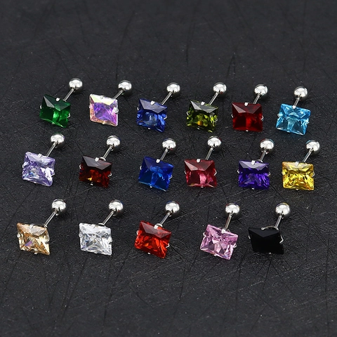 Boucles d'Oreilles Clous Carrées en Zirconia Acier Inoxydable Cristal Coupe Princesse Hypoallergénique Unisexe Bijoux Quotidiens