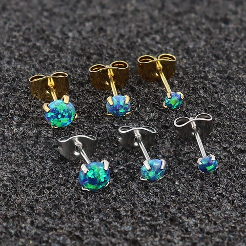 Minimalistische Roestvrijstalen Synthetische Opaal Oorknopjes Kleurrijke Ronde Vier-Klauw Piercing Sieraden Voor Dames Heren