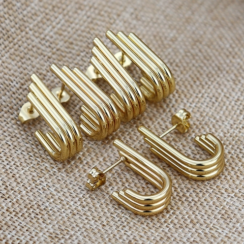 Orecchini a U in Acciaio Inossidabile Minimalista da Donna Placcati in Oro Argento Linee Parallele Geometriche Gioielli