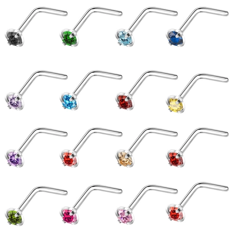 L-Förmig Edelstahl Nasenstecker Für Damen Herren Minimalistisch Rund Zirkonia Eingelegt Piercing Schmuck Mehrfarbig