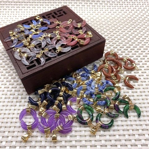Crescent Moon Natural Stone Pendants 16x18mm With Electroplated Copper Bail For DIY Jewelry Making Necklace Findings