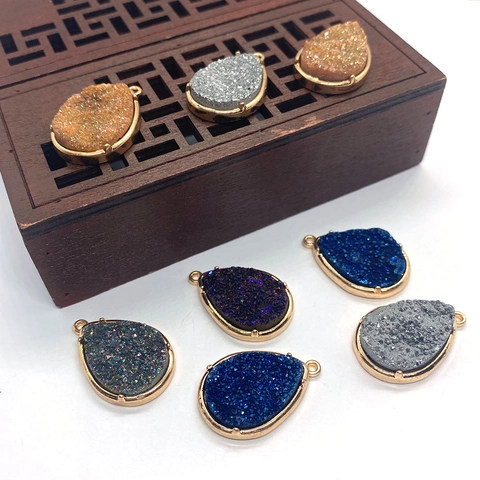 Naturstein Tropfen Druzy Anhänger Gold Plattiert Legierung Eingefasst Kristall Charme Für DIY Schmuckherstellung Halskette Zubehör