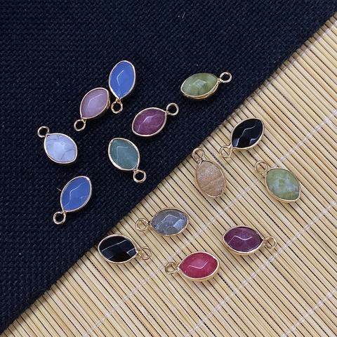 Natural Stone Marquise Faceted Pendants Gold Plated Alloy Edge Black Agate Turquoise Rose Quartz Charms For DIY Jewelry Making Pendants