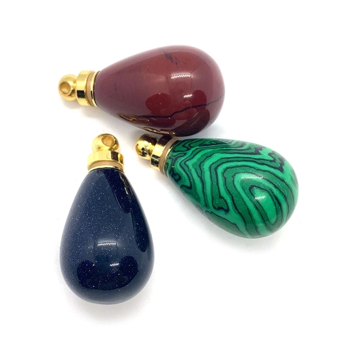 Natural Stone Teardrop Perfume Bottle Pendant Malachite Turquoise Amethyst Essential Oil Diffuser Charm For DIY Jewelry Making