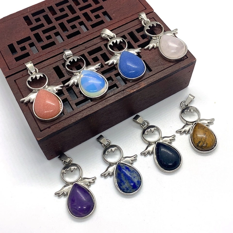 Ciondolo a Forma di Ala di Angelo in Pietra Naturale per Creazione Collana Fai-da-Te Cristallo Curativo Lega Accessori Gioielli Donna Moda