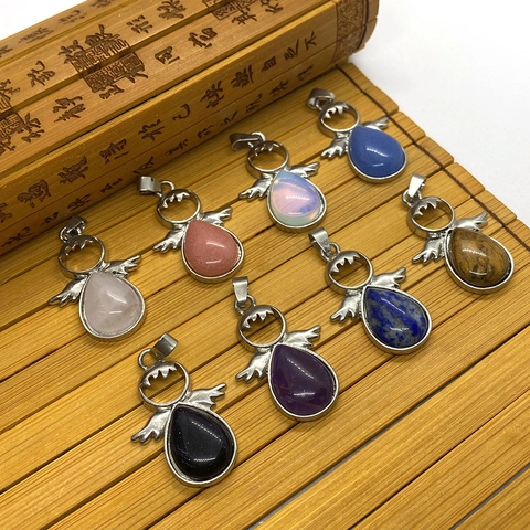 Ciondolo a Forma di Ala di Angelo in Pietra Naturale per Creazione Collana Fai-da-Te Cristallo Curativo Lega Accessori Gioielli Donna Moda