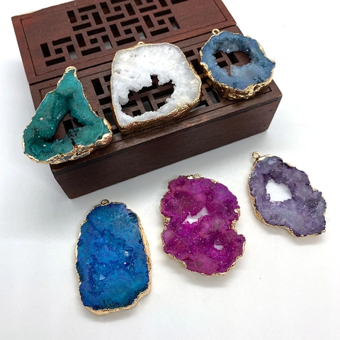 Natuursteen Druzy Agaat Ovaal Hanger Met Vergulde Rand Vintage DIY Sieraden Maken Accessoire Voor Ketting Oorbellen