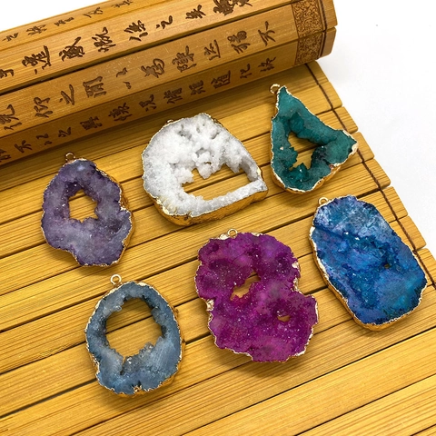 Natuursteen Druzy Agaat Ovaal Hanger Met Vergulde Rand Vintage DIY Sieraden Maken Accessoire Voor Ketting Oorbellen