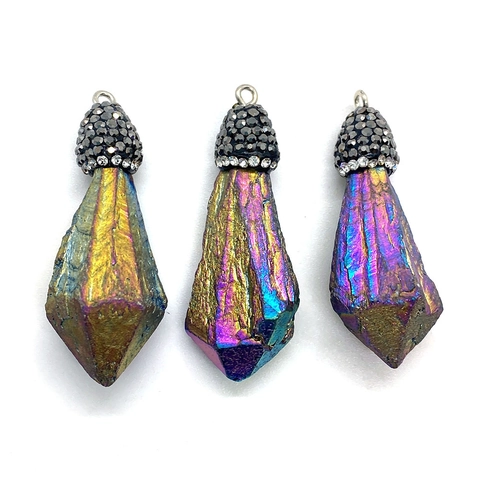 Onregelmatige Natuursteen Kristal Hanger Met Strass Ingelegde Legering Kap Voor DIY Sieraden Maken Ketting Accessoires