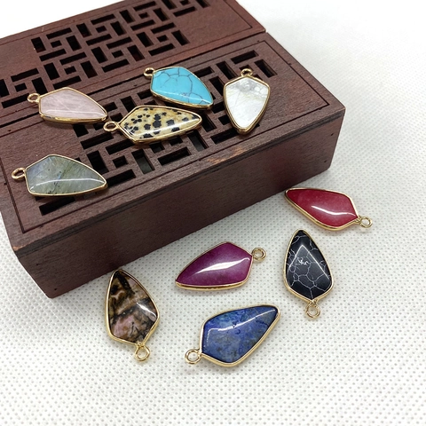 Colgante de Piedra Natural en Forma de Punta de Flecha Borde de Cobre Dorado DIY Conector para Collar y Pulsera
