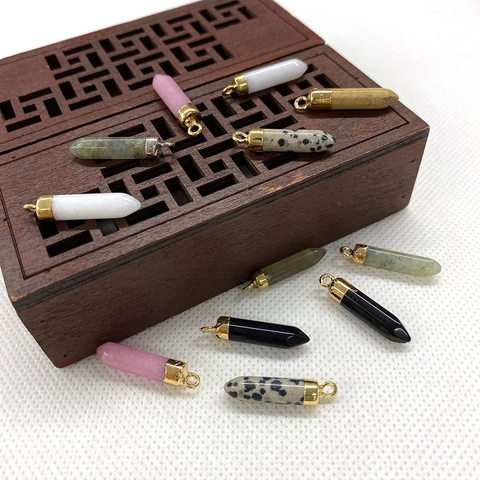 Natural Stone Hexagonal Hexagon Pointed Bullet Shape Pendant For DIY Jewelry Making Necklace Accessories Healing Crystal Stone Charm