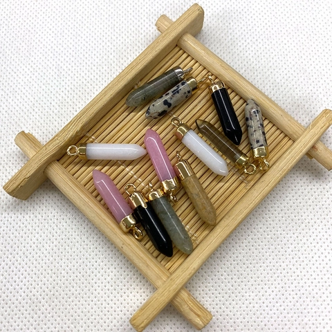 Natural Stone Hexagonal Hexagon Pointed Bullet Shape Pendant For DIY Jewelry Making Necklace Accessories Healing Crystal Stone Charm