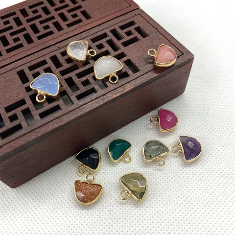 Natural Stone Semicircle Faceted Pendant Only Without Chain Gold Plated Alloy Frame DIY Jewelry Making Accessories For Women