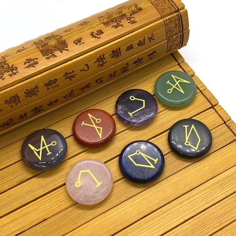 Pietre Energetiche Naturali Tonde Piatte Incise Oro Sigilli Mistici Cristalli Guarigione Meditazione Accessori Gioielli