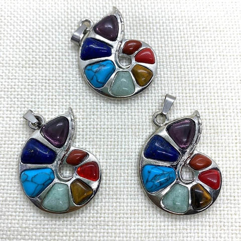 Nautilus Snail Shape Natural Stone Pendant Seven Chakra Color Stones Zinc Alloy Inlaid Pendant Only Without Chain