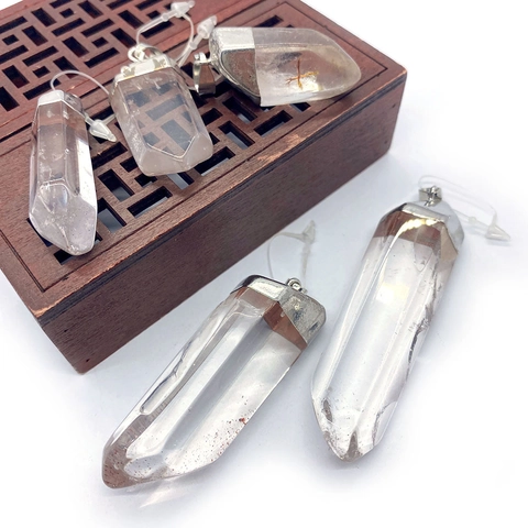 Pendentif en Pierre Naturelle Cristal de Roche Colonne Hexagonale Pendentif Uniquement Sans Chaîne pour Bijoux DIY