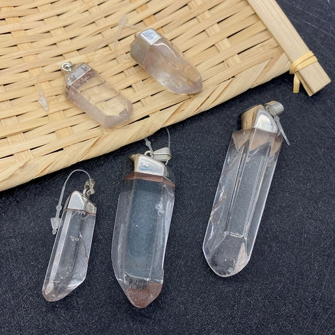 Pendentif en Pierre Naturelle Cristal de Roche Colonne Hexagonale Pendentif Uniquement Sans Chaîne pour Bijoux DIY
