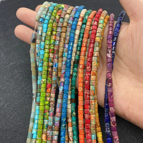 Cuentas Cilíndricas de Piedra Natural Pulida Jaspe Imperial Turquesa Cuentas Espaciadoras para DIY Creación de Joyas Pulseras Collares Accesorios