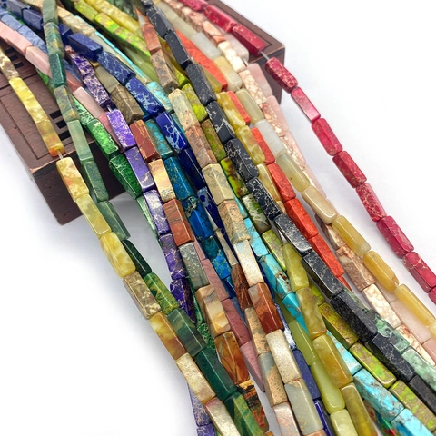 Natural Stone Rectangular Tube Beads Imperial Jasper DIY Accessories For Jewelry Making Polished Geometric Charms 4x13mm