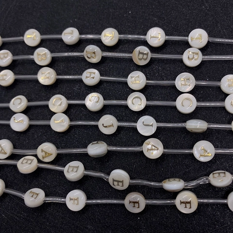 8mm Natural White Sea Shell Loose Beads Flat Round Gold Alphabet Letter Beads For DIY Jewelry Making Bracelet Necklace Accessories