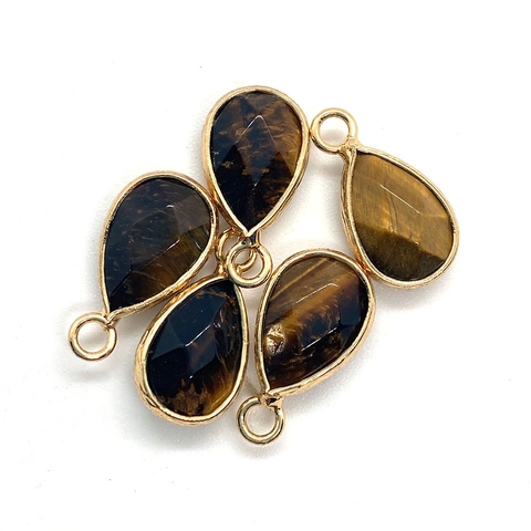 Natural Stone Teardrop Faceted Pendants Alloy Gold Silver Plated Metal Edging DIY Necklace Jewelry Making Accessories For Women Gift