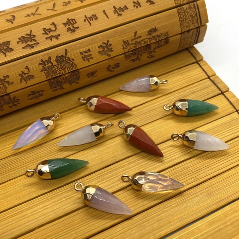 Natuursteen Hangers Kogelvorm Traan Charms Voor DIY Sieraden Maken Vergulde Legering Kap Vintage Boheemse Accessoires