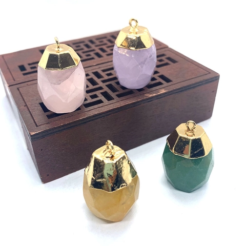 Natural Stone Cylindrical Faceted Pendant Accessory With Metal Cap For Jewelry Making DIY Bohemian Vintage Women Pendant Only