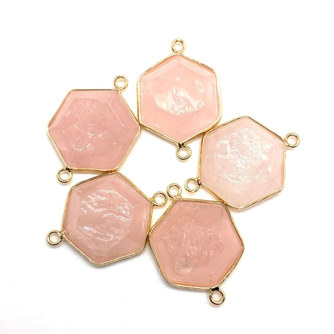 Gefacetteerde Zeshoekige Natuursteen Verbindingshangers Met Dubbele Lussen Koper Verguld DIY Ketting Sieraden Maken Accessoires