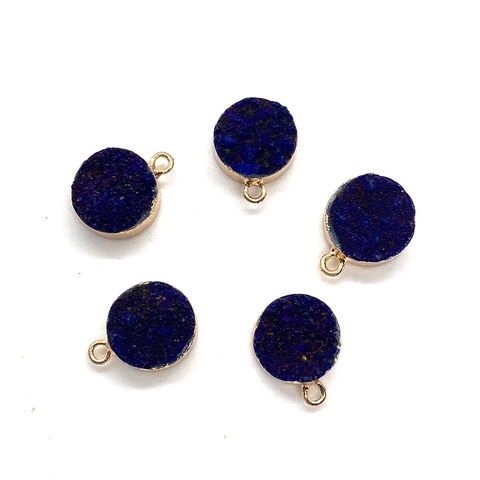 Round Druzy Natural Stone Pendant For DIY Jewelry Making Gold Plated Copper Crystal Cluster Charm For Necklace Earring Bracelet Handcrafted Accessories
